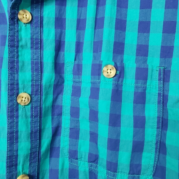 Duluth Trading Co Blue Teal Check Plaid Short Sleeve Button Down Collar, Large - Picture 5 of 12